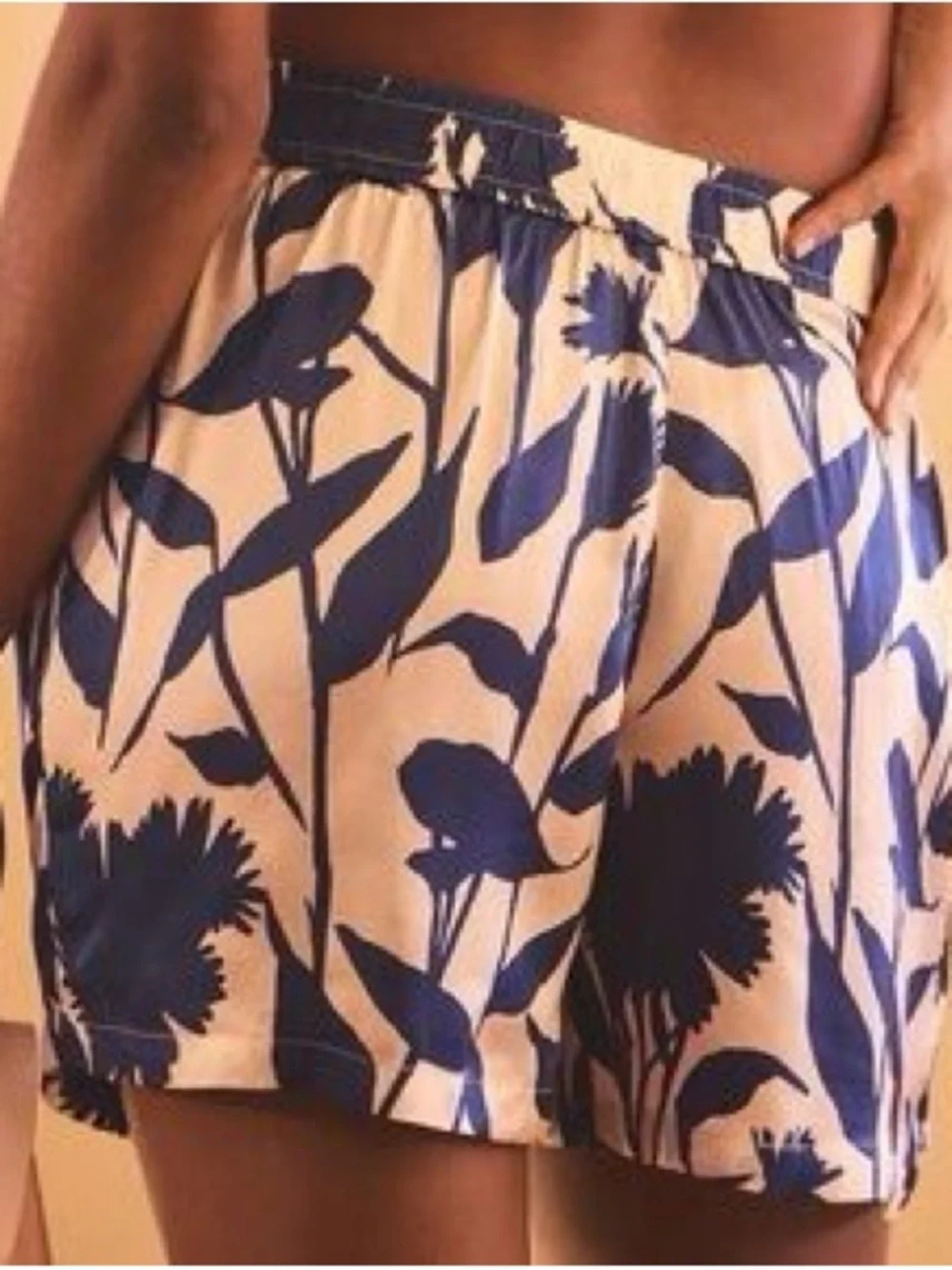 Anthropologie Blue Floral High-Waist Shorts Size L 100% Viscose